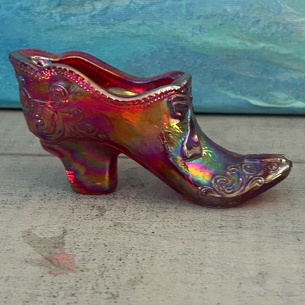 Iridescent Red Women's Shoe Figurine by Mosser Glass